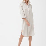 فستان قميص كتان باللون البيج