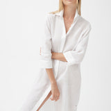 فستان قميص كتان باللون الأبيض