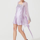 رداء قصير من الحرير الزن باللون الوردي