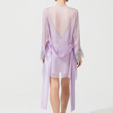 رداء قصير من الحرير الزن باللون الوردي