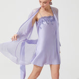 رداء قصير من الحرير الزن باللون الأرجواني