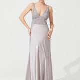 VAMPY SILK LONG CHEMISE GRAY