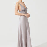 VAMPY SILK LONG CHEMISE GRAY