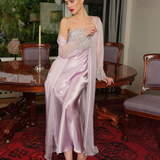 رداء طويل من الحرير الزن باللون الوردي