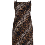 فستان قصير من الحرير بنقشة جلد النمر